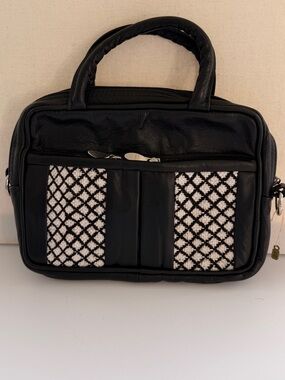 Moroccan Artisan Handmade Leather Clutch Bag w/ Handwoven Rug Pattern